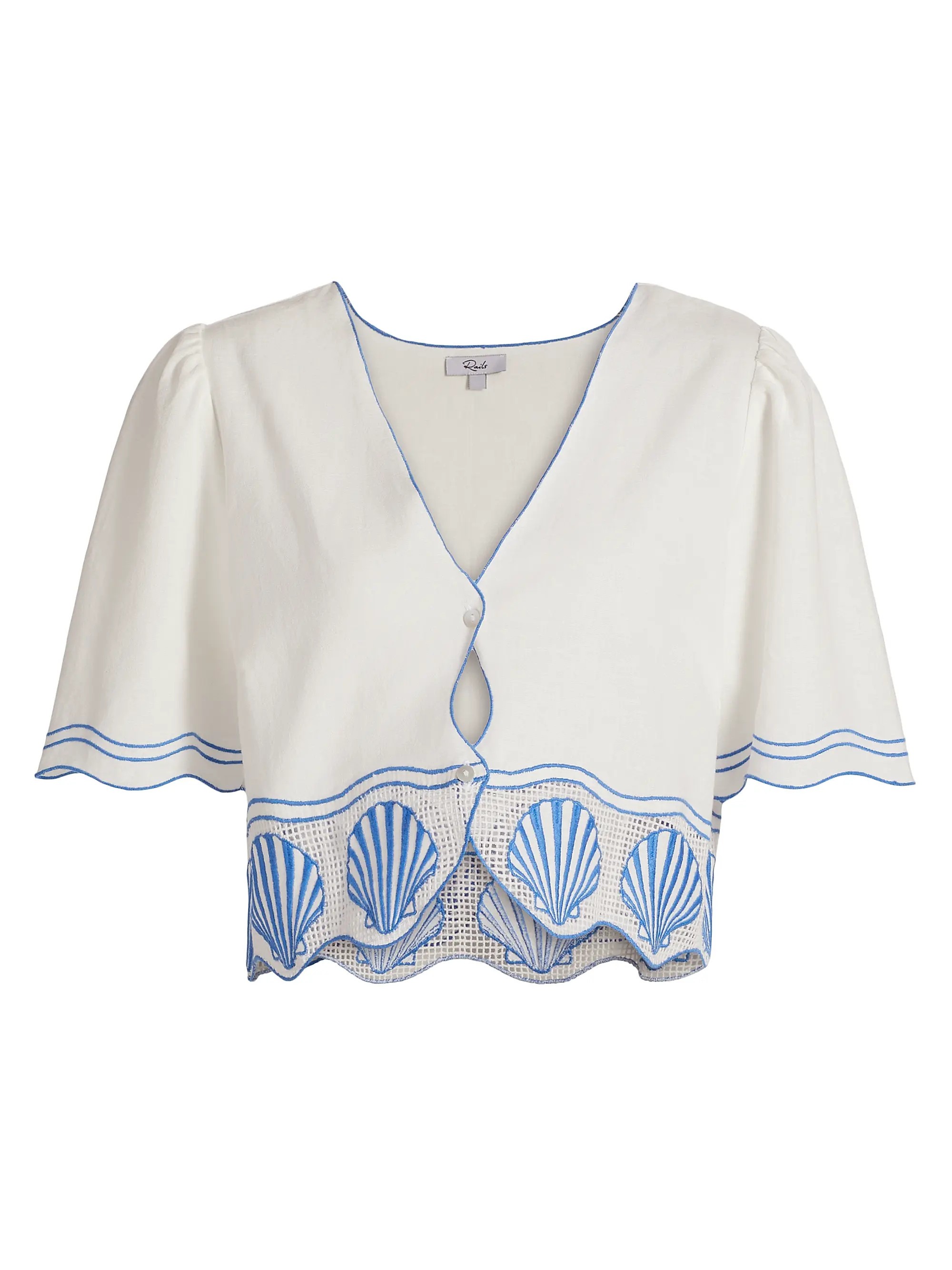Venice Embroidered Cotton-Linen Top | Saks Fifth Avenue