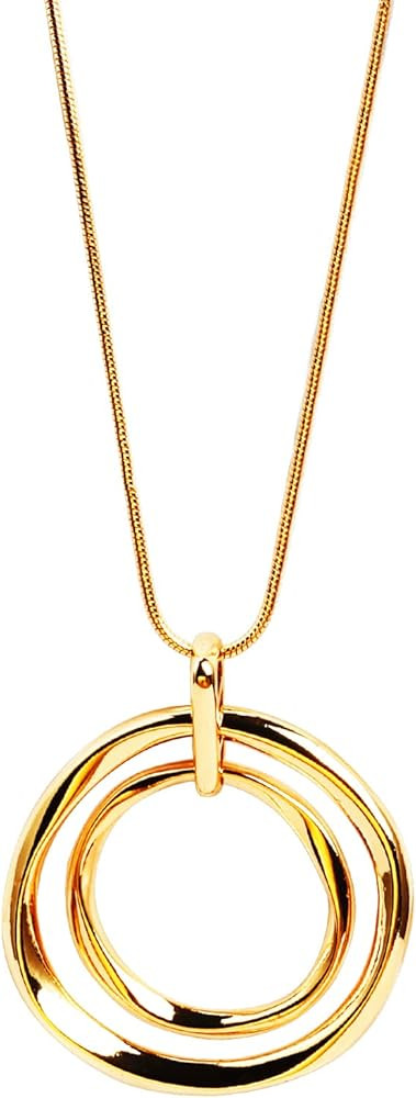 Circle Necklace, Long Sweater Chain Double Circle Pendant,Classic Elegant and Simple Silver Neckl... | Amazon (US)