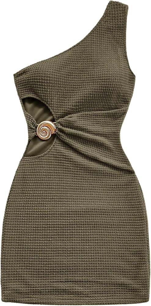 Floerns Women's Cut Out One Shoulder Mini Dress Textured Beach Bodycon Dresses | Amazon (US)