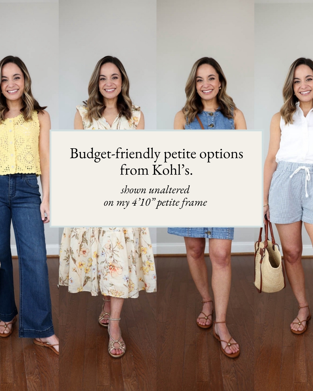 A few petite-friendly finds from @kohls 

Crochet Tank Top: Petite XS
Camisole: Small
Jeans: 0 (not petite) in dark rinse
Yellow Dress: Petite XS - pinned chest
Denim Dress: Petite XS 
Shorts: XS

  

My sizing for reference: I'm 4'10" and weigh 105lbs. My measurements are 32", 24", 36". I have a 25" ankle inseam and typically wear petite xxs/00/24. 

 #ad #kohlspartner #kohlsfinds #LTKPetite