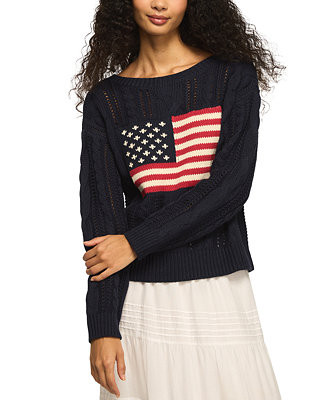 Lucky Brand Women's Americana Flag Cable Knit Crewneck Sweater - Macy's | Macy's