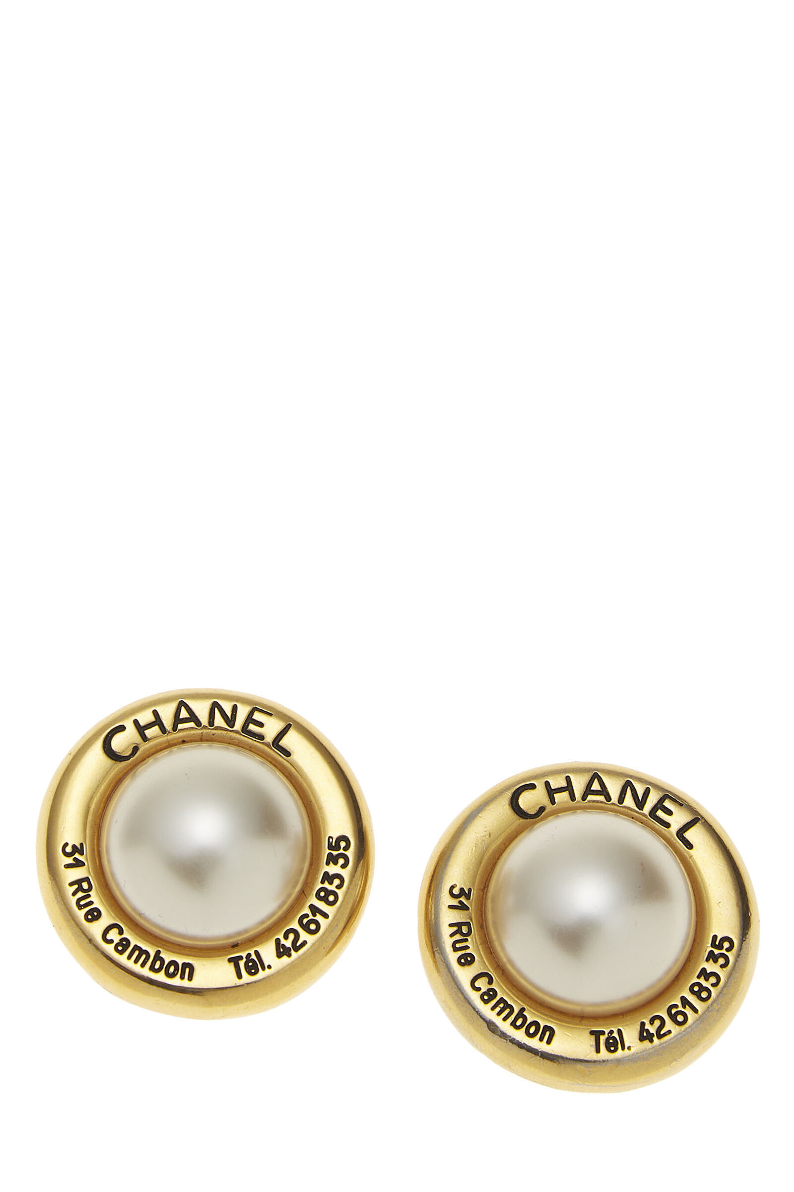 Chanel Gold & Faux Pearl Rue Cambon Earrings Q6JGQV17DB001 | WGACA | What Goes Around Comes Around