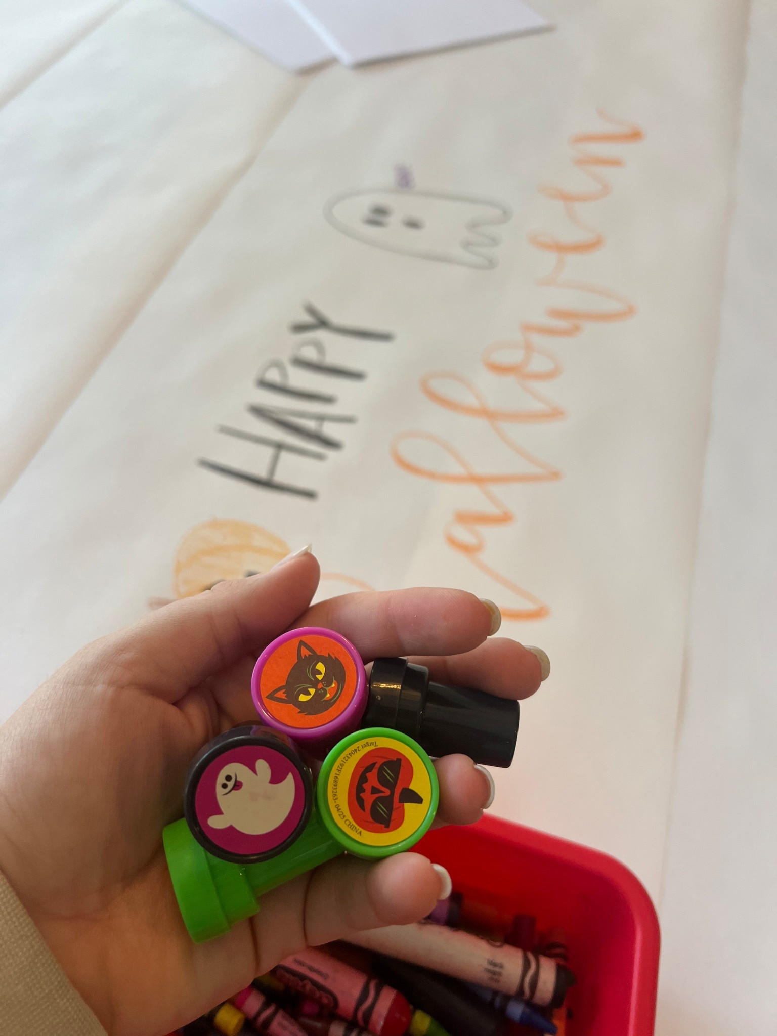 Cover your table in paper and let the kids have fun! Surprised them with these fun Halloween stamps too! 

#LTKHalloween #LTKKids #LTKFamily