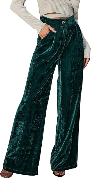 FAIABLE Velvet Pants for Women High Waisted Wide Leg Palazzo Pants Causal Outfits Long Flowy Trou... | Amazon (US)
