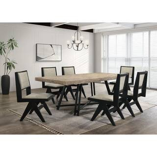 Manhattan White Oak/Black Wood 84 in. W Trestle Dining Table (Seats 6) | The Home Depot