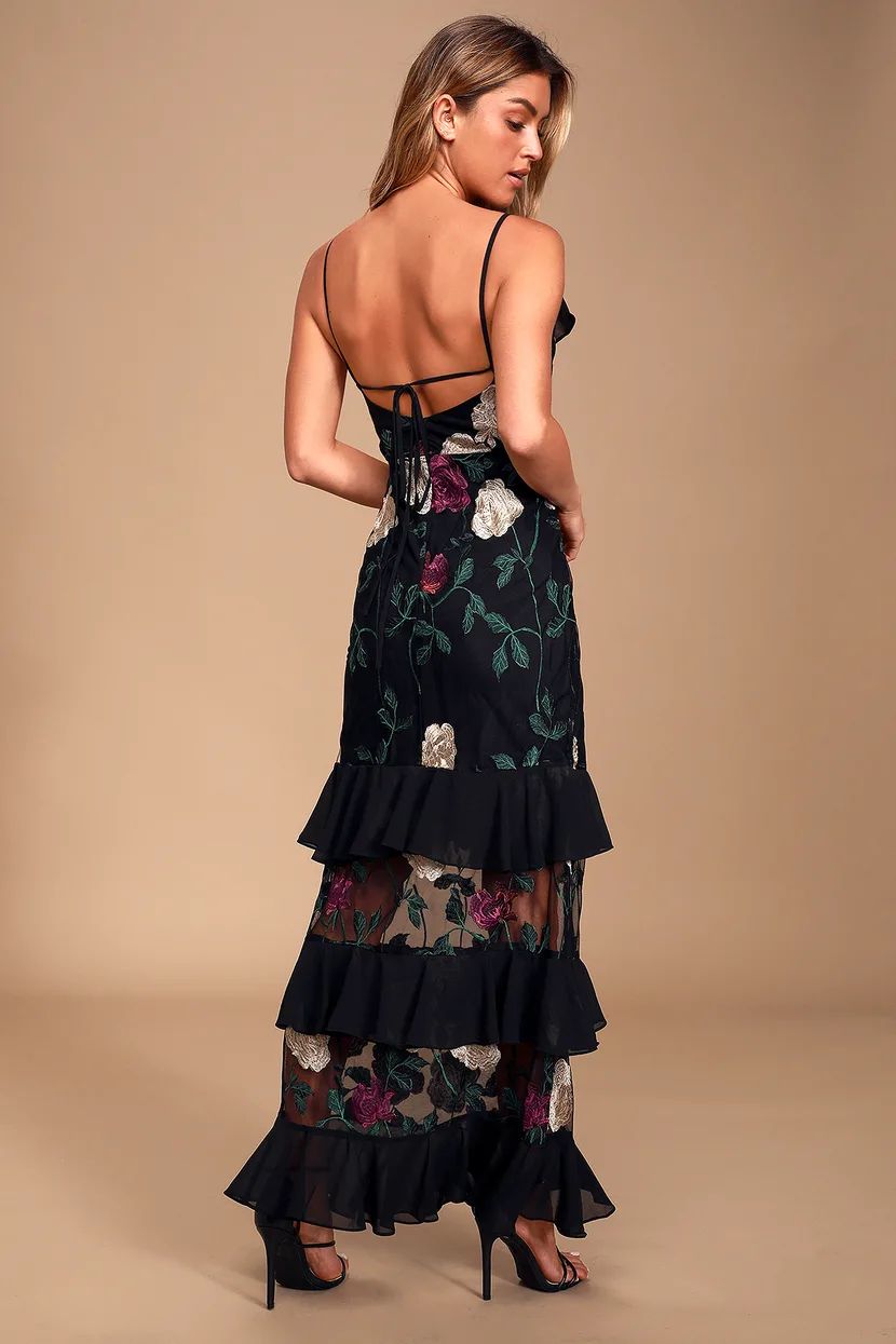 True to Heart Black Floral Embroidered Maxi Dress | Lulus (US)