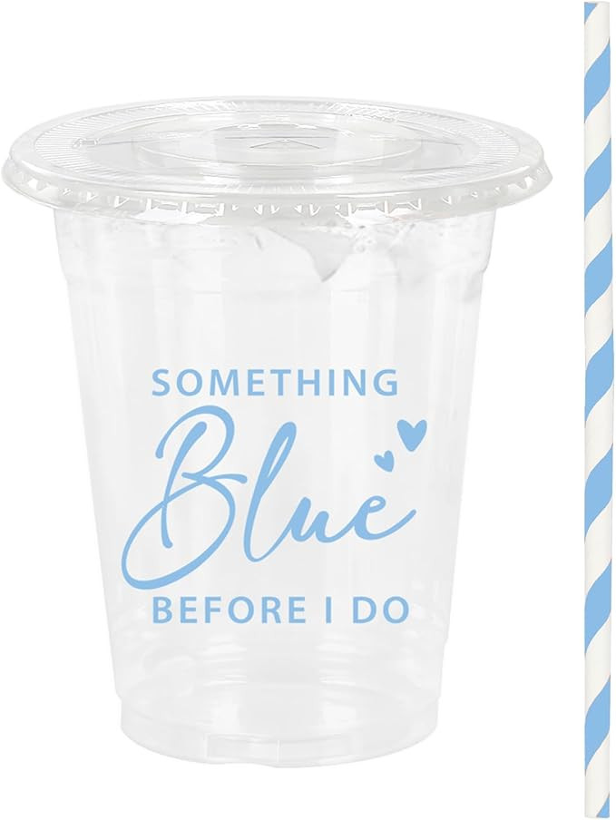 50Pcs Something Blue Before I Do Plastic Cups with Lids Straws Blue Drinking Cup 12oz Bride Showe... | Amazon (US)