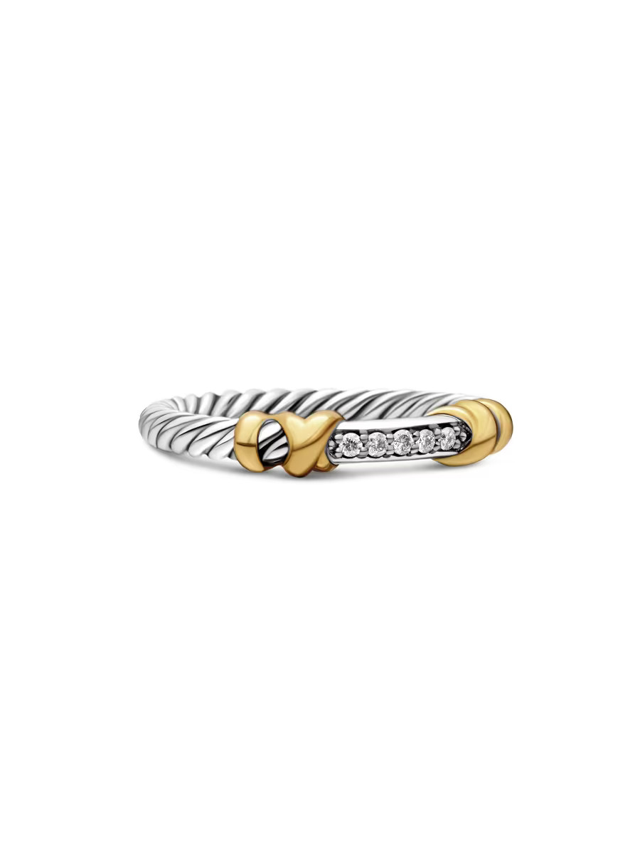 David Yurman Petite Helena Wrap Band Ring with 18K Yellow Gold and Pav&eacute; Diamonds | Saks Fi... | Saks Fifth Avenue