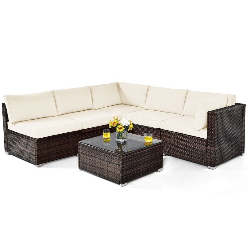 Costway 6PCS Patio Rattan Furniture Set Cushioned Sofa Coffee Table Garden | Target