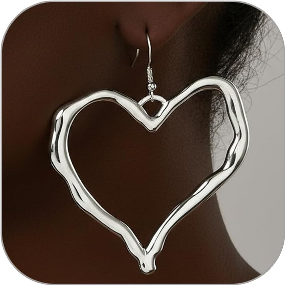 Gold Heart Earrings for Women Chunky Gold Silver Heart Earrings Hollow Metal Big Hearts Dangle St... | Amazon (US)