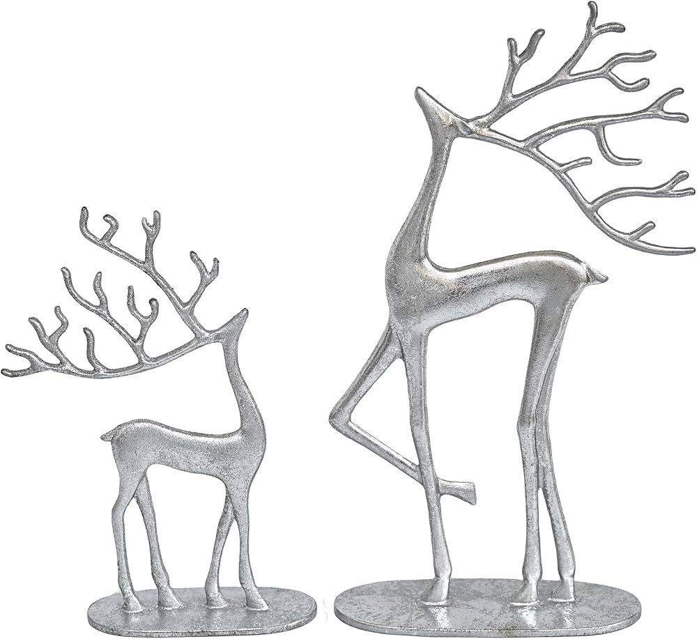 Silver Foil Reindeer Statues Set of 2 Cast Aluminum Deer Sculpture Accent Figurine,Modern Decorat... | Amazon (US)