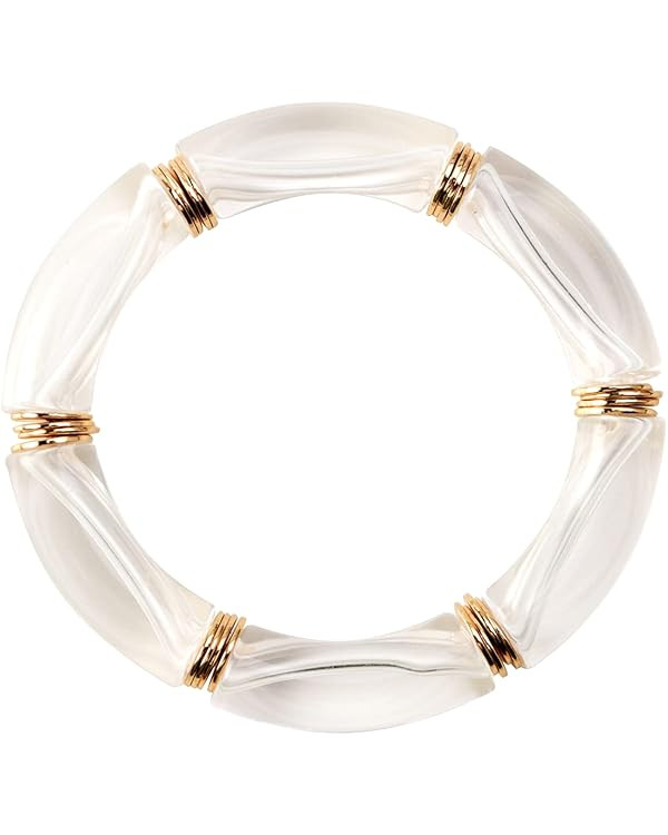 Simple Beaded Gold Plated Bangles Bracelet Chunky Bamboo Tube Curved Stacking Clear Acrylic Color... | Amazon (US)