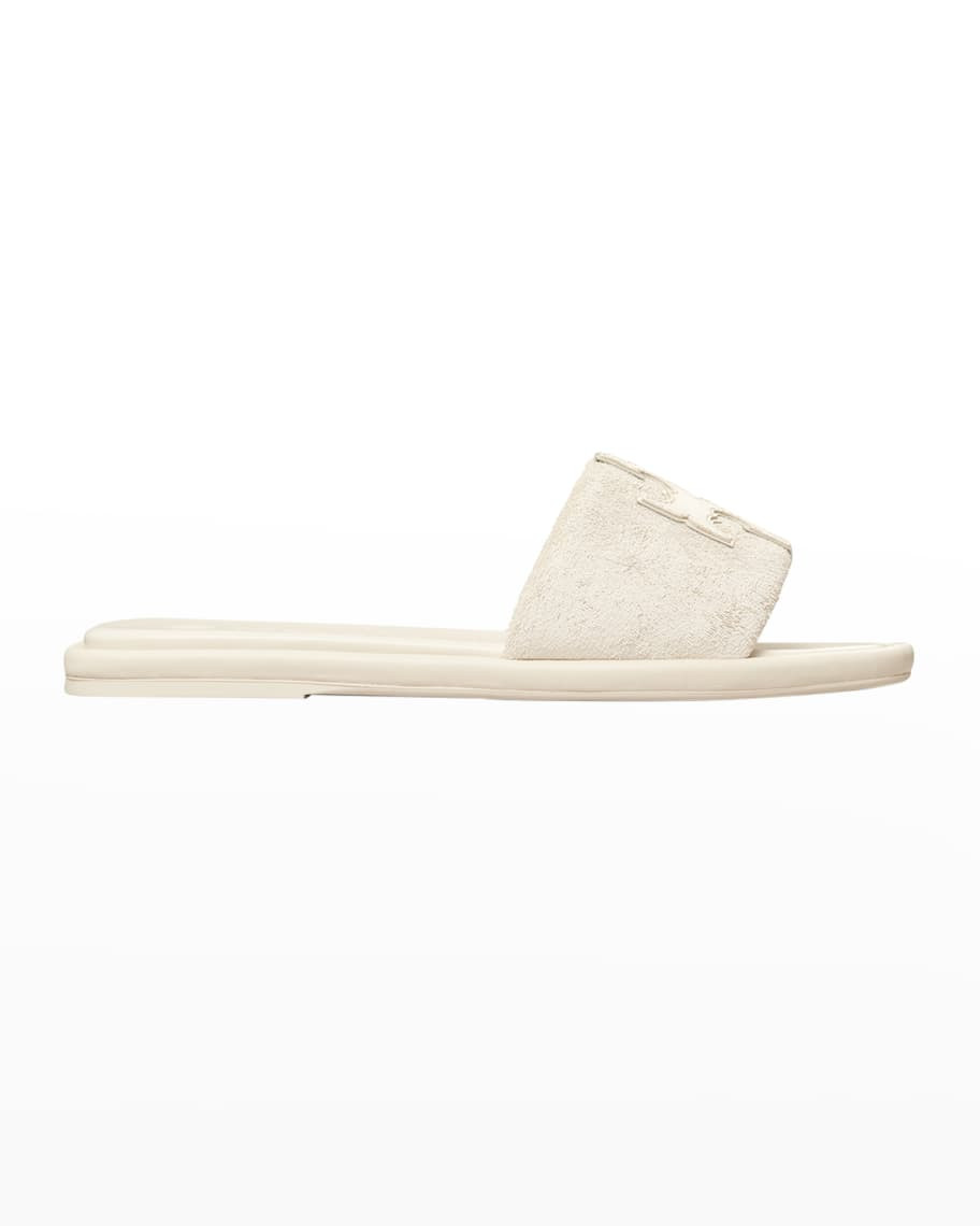 Tory Burch Double T Logo Flat Slide Sandals | Neiman Marcus