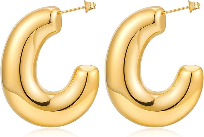 Gold Half Hoop Earrings for Women Chunky Polished Huggies Hoop Earrings Statement Vintage Women J... | Amazon (US)