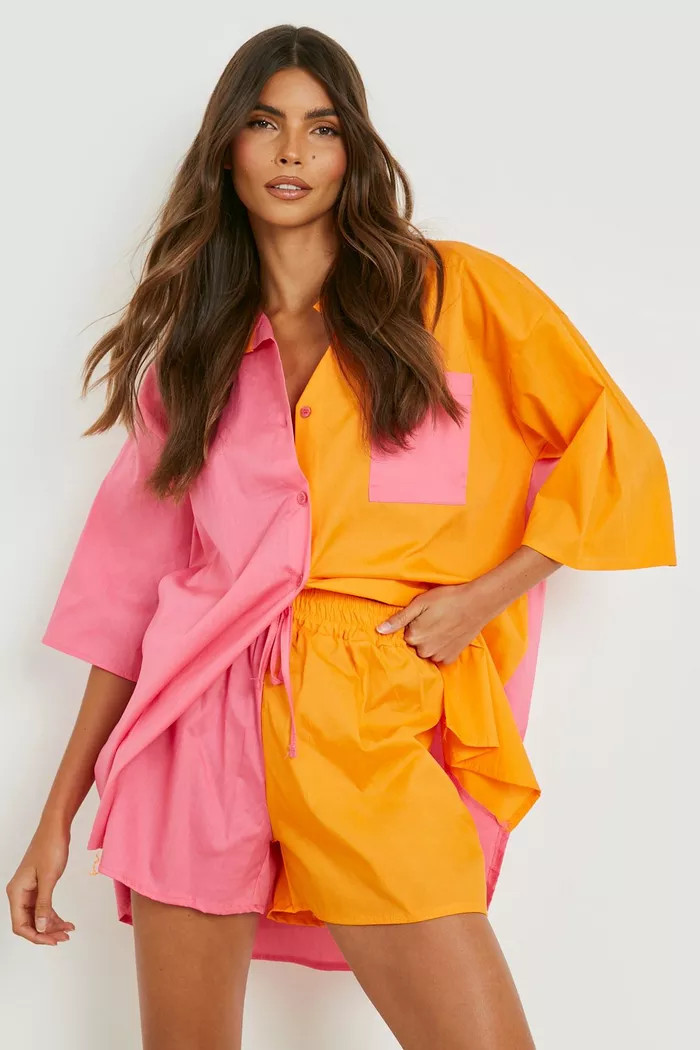 Cotton Poplin Oversized Shirt & Shorts Set | Boohoo.com (US & CA)