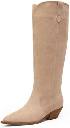 iiimmu Women's Knee High Cowboy Boots Faux Suede Western Cowgirl Boots with 2 IN Chunky Heel Poin... | Amazon (US)