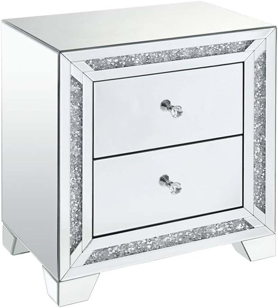 Acme Noralie 2-Drawer Accent Table in Mirrored and Faux Diamonds | Amazon (US)