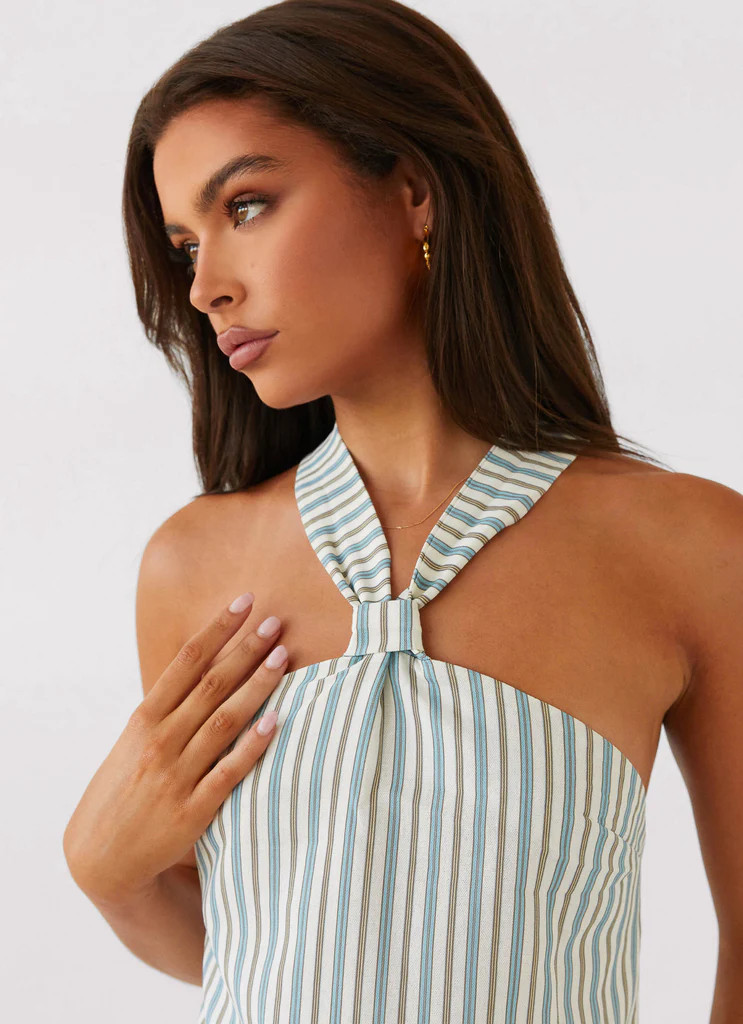 Peppermayo Exclusive -  Keira Linen Mini Dress - Blue Choc Stripe | Peppermayo (Global)