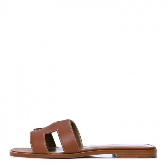 HERMES Box Calfskin Oran Sandals 37 Gold | Fashionphile