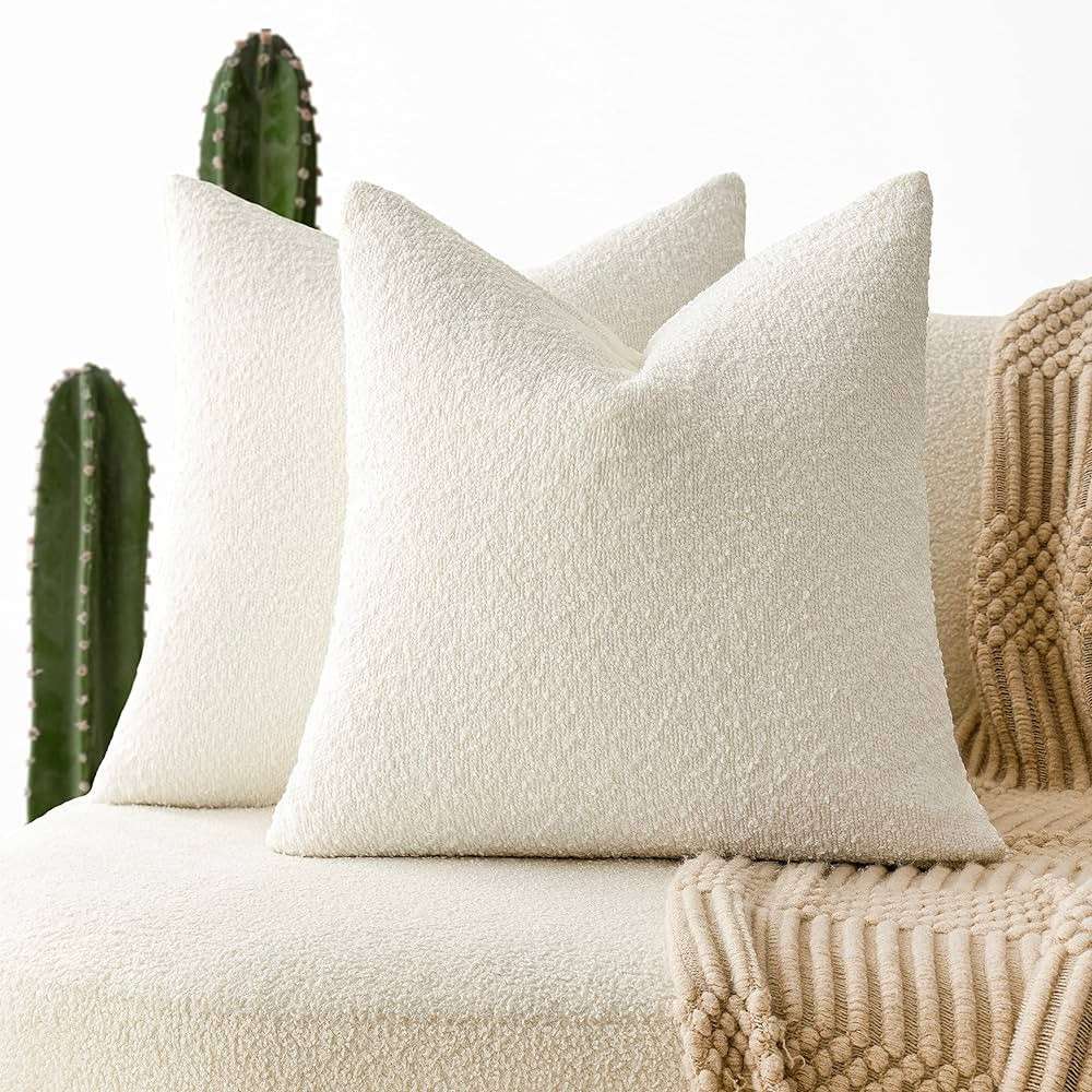 Foindtower Pack of 2 Textured Boucle Throw Pillow Covers Accent Solid Pillow Cases Cozy Soft Deco... | Amazon (US)