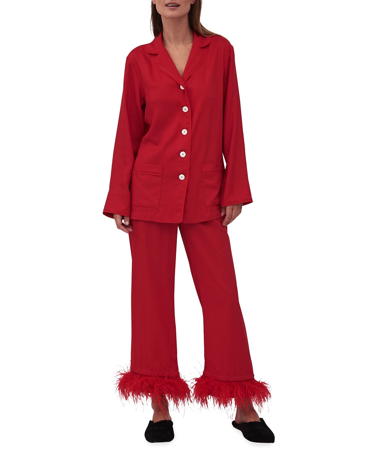 Party Pajama Set with Feathers | Neiman Marcus