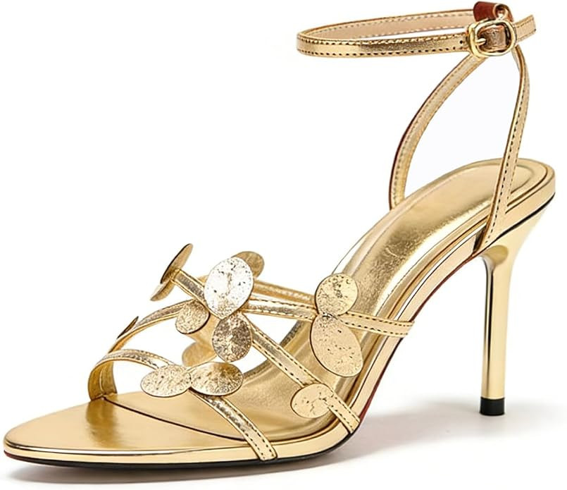 Women'S Stiletto Ankle Wrap Strap Sandals with 3D Leaf Decor Sexy Pointed Toe 3.93 inch high Heel... | Amazon (US)