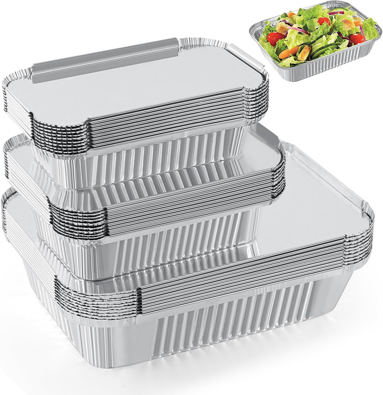 Notwoe® 30 Pack Disposable Aluminum Pans With Lids, 10x7.5 And 7.3x5.3 Square 6.9x4.3 Square Combo Set, Disposable Baking and Cake Pan. (30 Pack w/Lids) | Amazon (US)