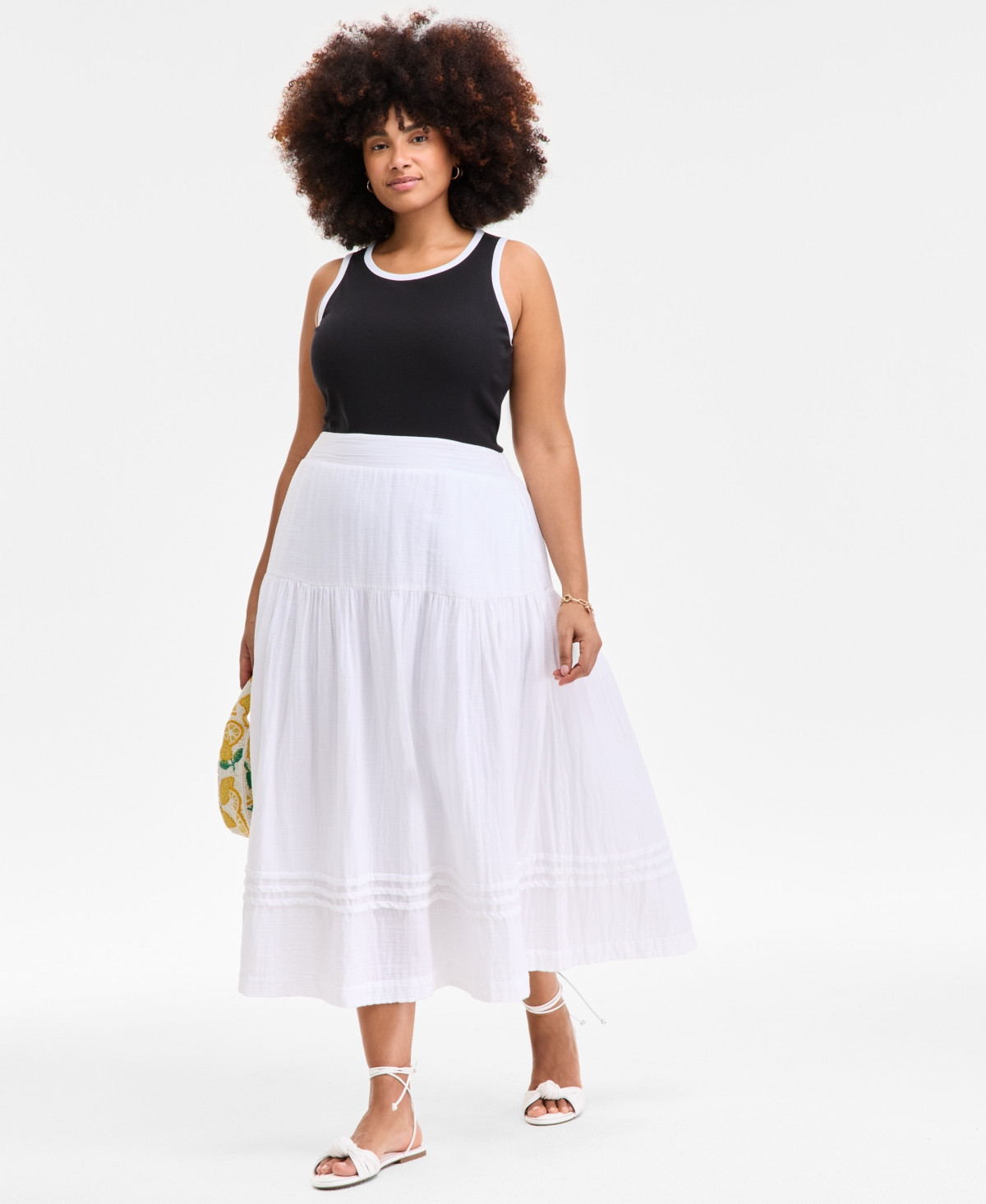 On 34th Trendy Plus Size Tiered Midi Skirt, Exclusively at Macy's - Bright White | Macy's