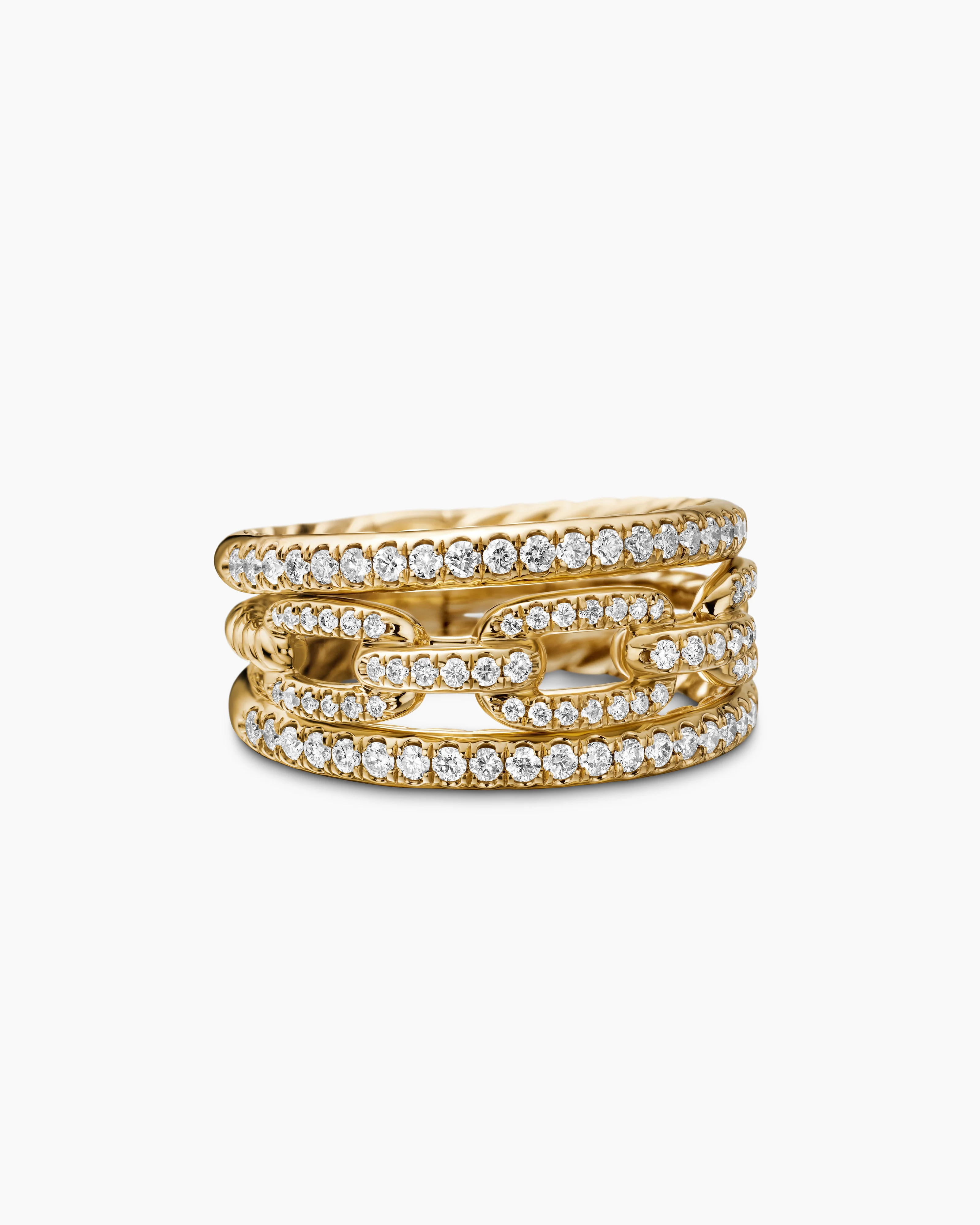 David Yurman | Stax Three Row Chain Link Ring in 18K Yellow Gold with Diamonds, 10.4mm | David Yurman
