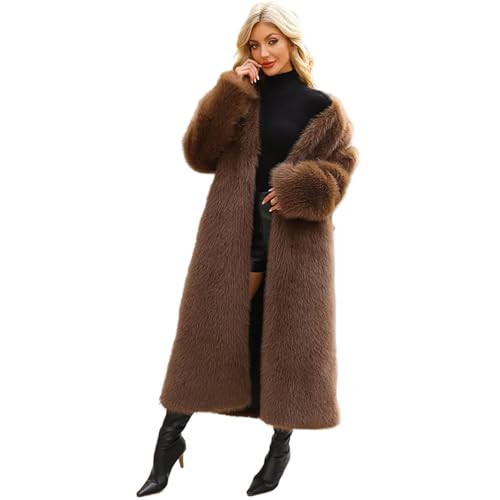 LVOFTJU Long Fur Coats For Women,Fur Coats For Women Faux,Long Faux Fur Coat Women 2025 Winter Warm Fuzzy Fleece Open Front Long Sleeve Jacket Plus Size Fur Trench Coat,A004Coffee,Large | Amazon (US)