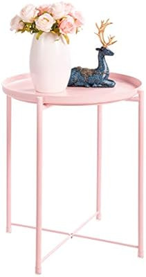 HollyHOME Tray Metal End Table, Sofa Table Small Round Side Tables, Anti-Rust and Waterproof Outd... | Amazon (US)