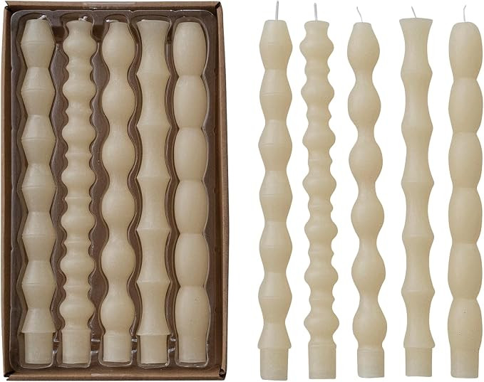 Creative Co-Op 5-Piece Sculptural Undulating Unscented Taper Candles, Cream Color | Amazon (US)
