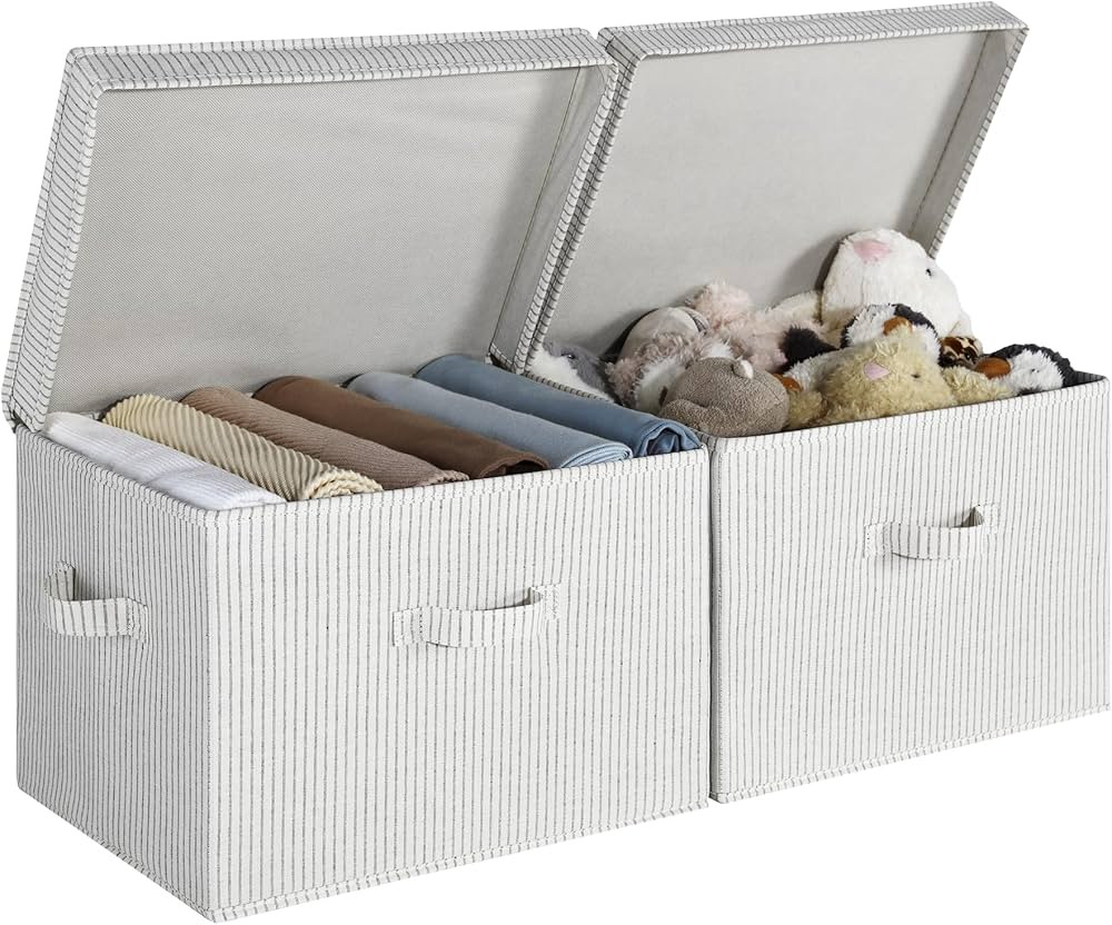 StorageWorks Closet Storage Bin with Lids, Decorative Storage Boxes with Handles, Fabric Storage ... | Amazon (US)