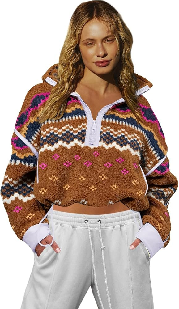 LAMISSCHE Women Fleece Half Zip Sweatshirt Long Sleeve Sherpa Jacket | Amazon (US)