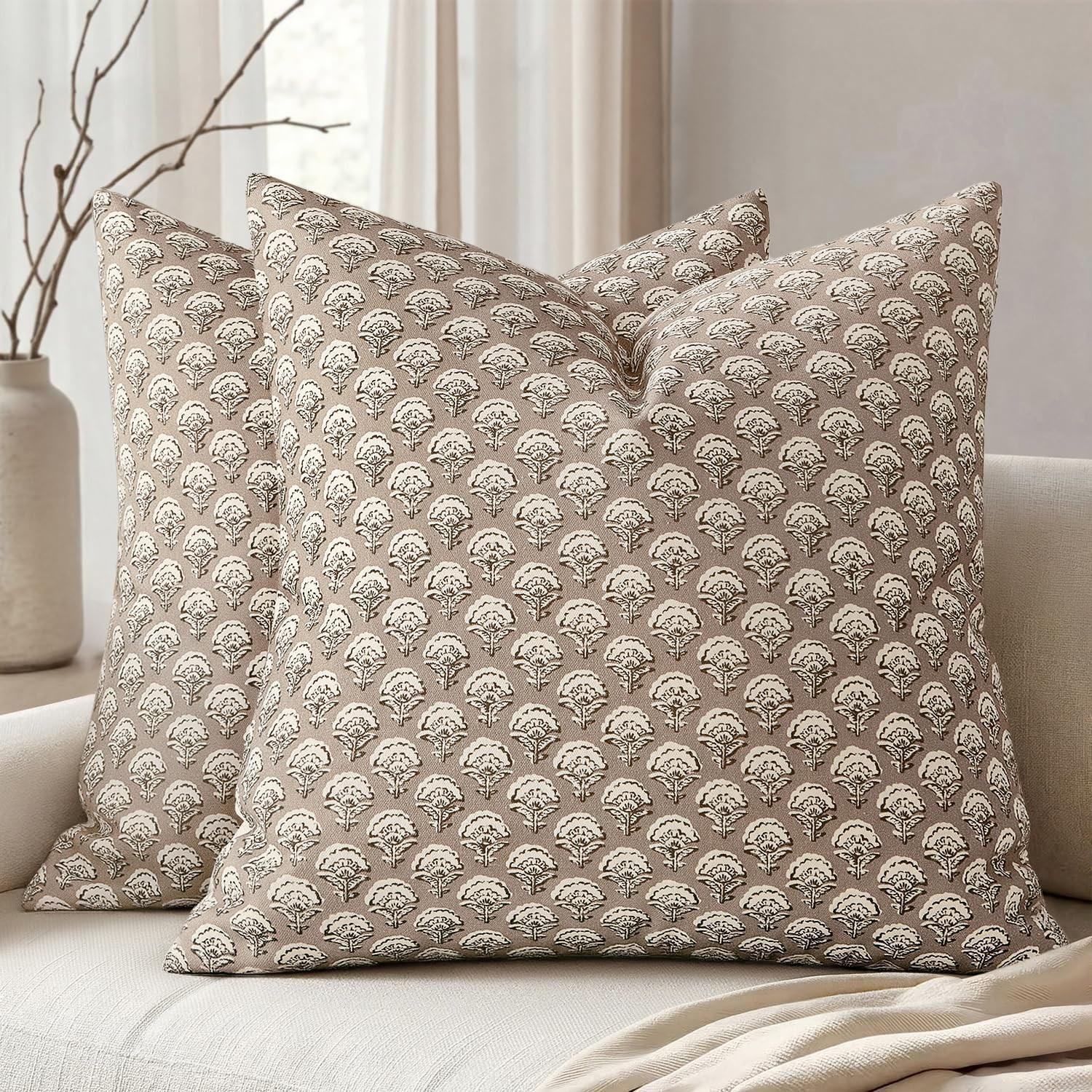 MIULEE Floral Print Decorative Euro Pillow Covers 26x26, Light Taupe | Amazon (US)
