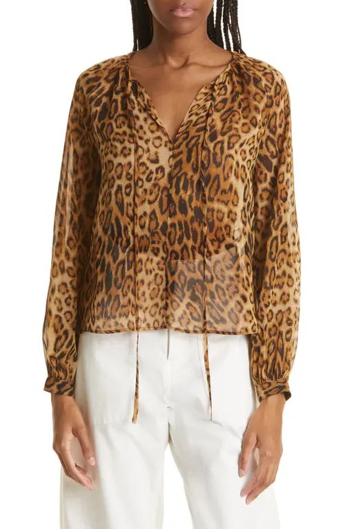 Nili Lotan Manon Leopard Print Silk Blouse in Ginger Leopard at Nordstrom, Size Small | Nordstrom