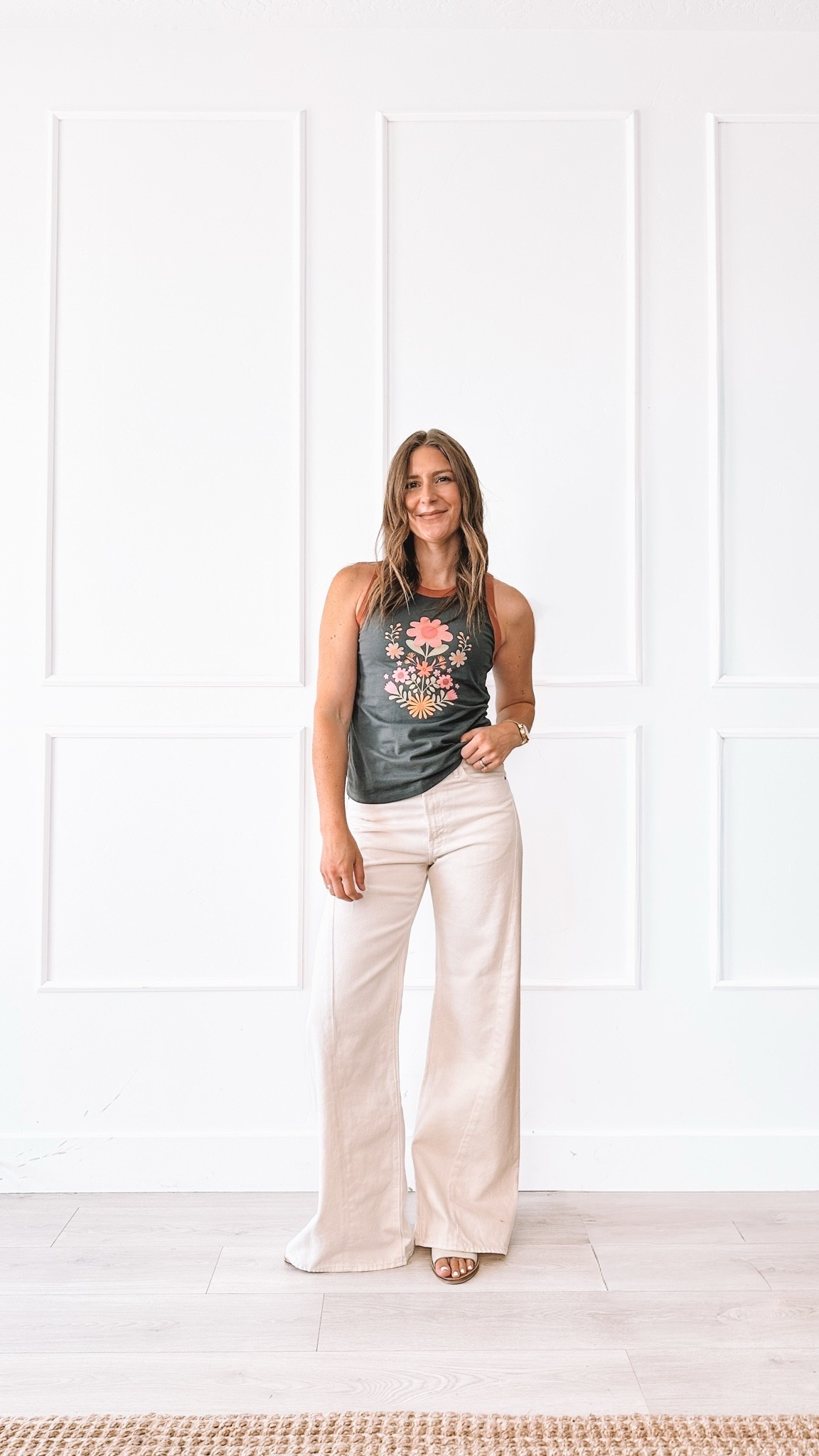 Easiest way to stay cute when it is hot. A floral graphic tank tucked into cream wide leg pants feels breezy and a little retro. The tank is the perfect pop of print and the wide leg makes the whole thing feel intentional with zero effort.

#LTKootd #LTKmomlife #LTKgrwm