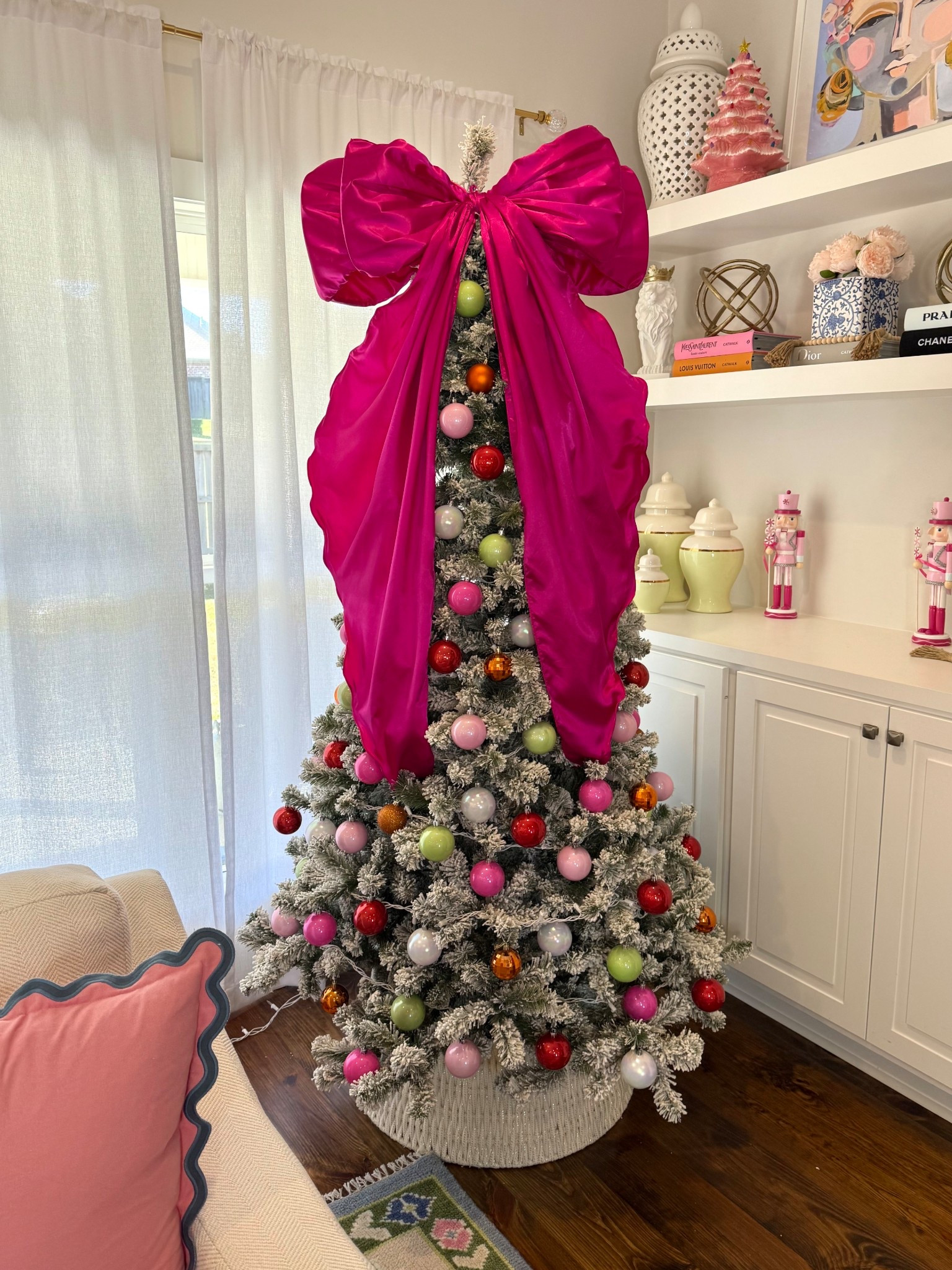 Pink Christmas tree / colorful Christmas tree / pink bow topper / pink bow Christmas topper / multicolored ornaments / pink Christmas decor 

#LTKHome #LTKSeasonal #LTKHoliday