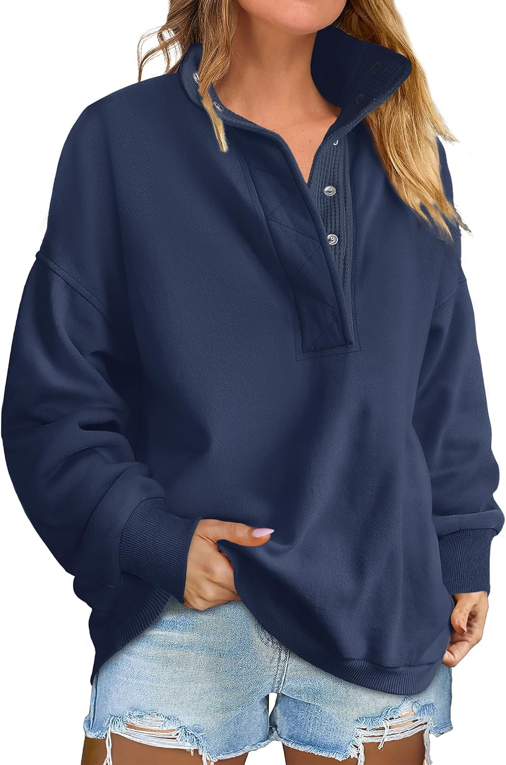 ANRABESS Women's Oversized Sweatshirt Mock Neck Henley 2026 Fall Outfits | Amazon (US)