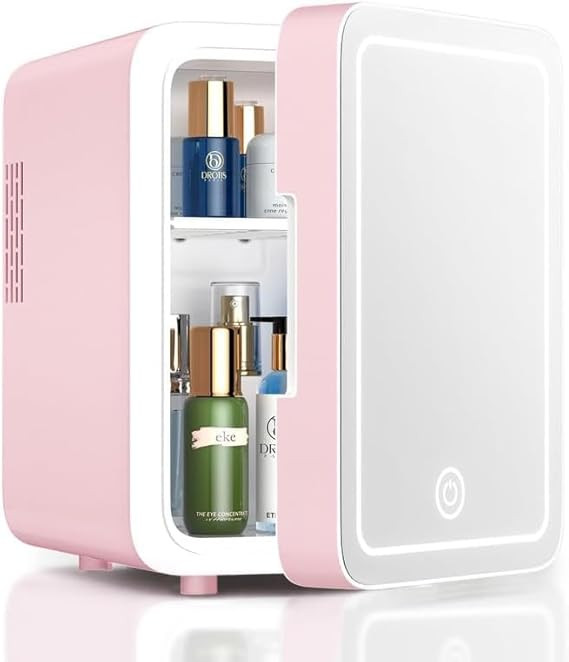 Skincare Fridge With Dimmable LED Light Mirror, 4L Makeup Mini Fridge for Bedroom, Car, Office & ... | Amazon (US)