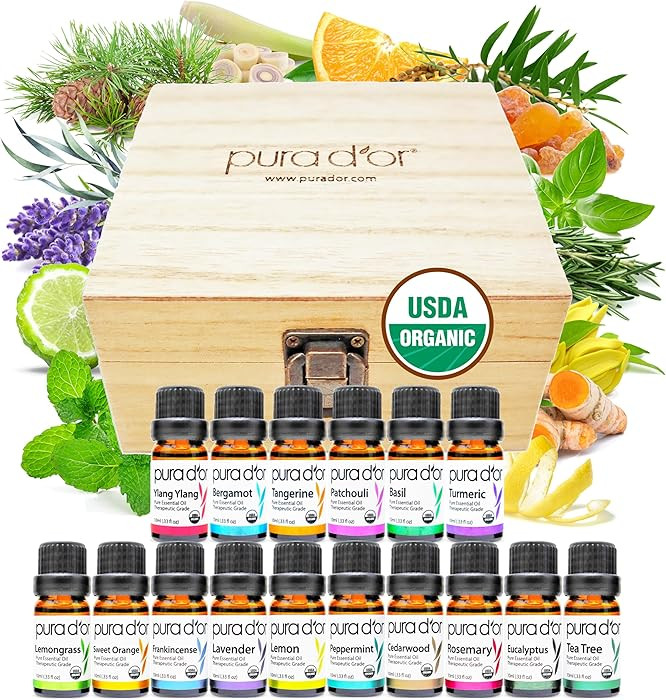 PURA D'OR Organic Sweet16 Essential Oils Set - 16x 10mL Wood Box Aromatherapy Gift Set - 100% Pur... | Amazon (US)