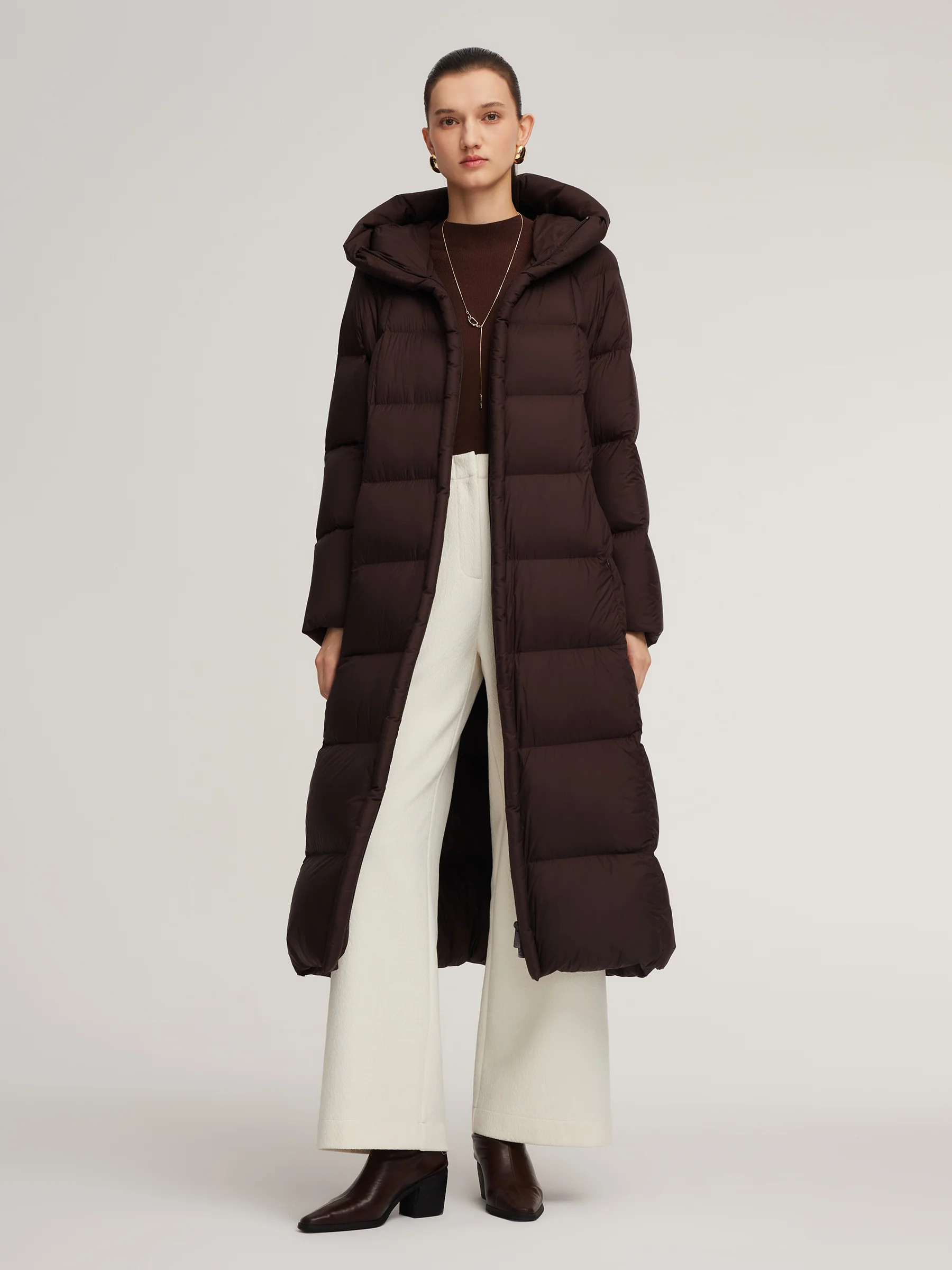Cocoon Hooded Long Goose Down Puffer Coat | GOELIA