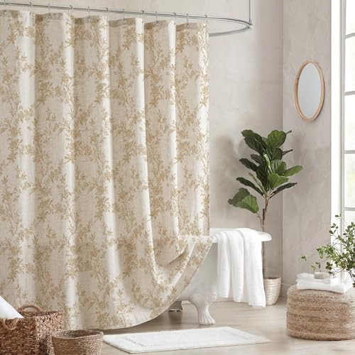 TURKIO Floral Shower Curtain Beige Linen Shower Curtain Rustic Vintage Shower Curtains Boho Farmhouse Shower Curtains for Bathroom French Country Cottagecore | Amazon (US)
