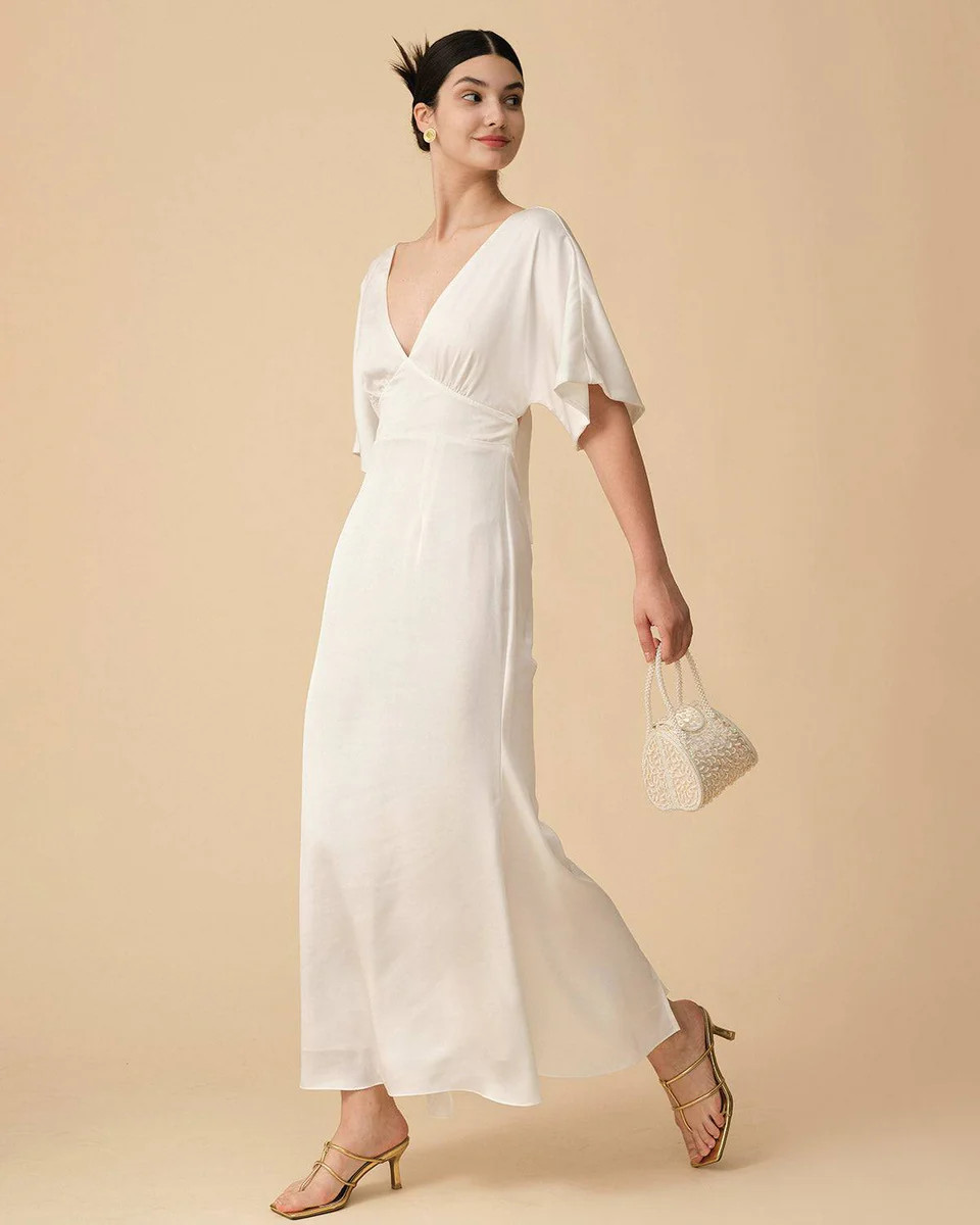 The Backless White Satin Maxi Dress & Reviews - White - Dresses | RIHOAS | rihoas.com