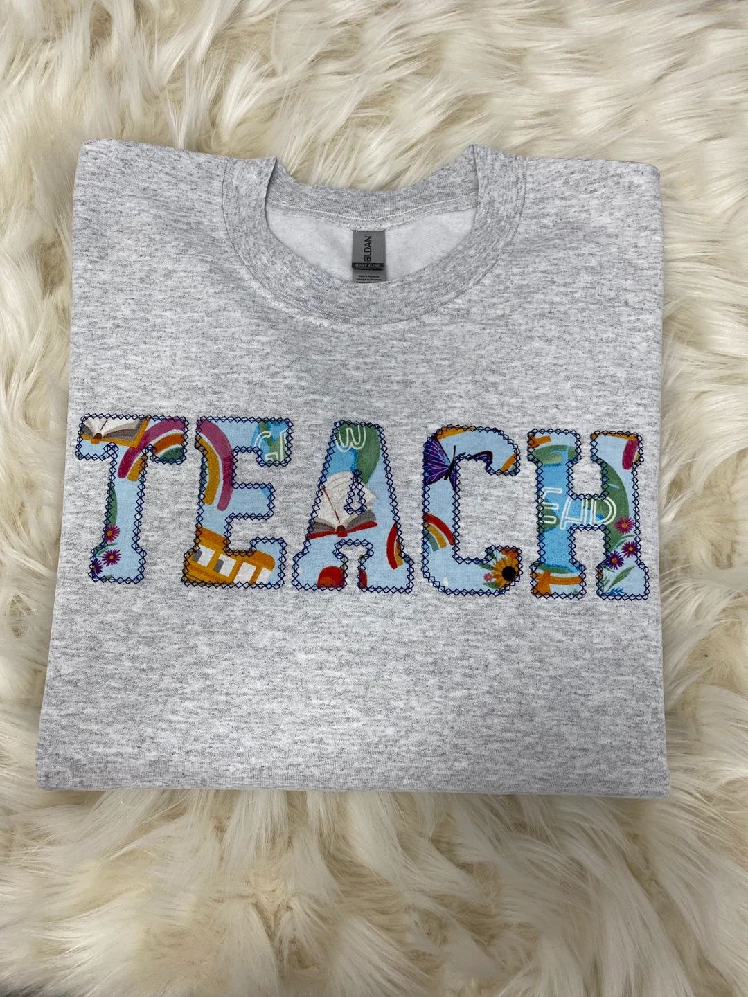 Teach Embroidered Applique Sweatshirt  | Simple Teacher Pullover, Gift for Teacher Field, Persona... | Etsy (US)