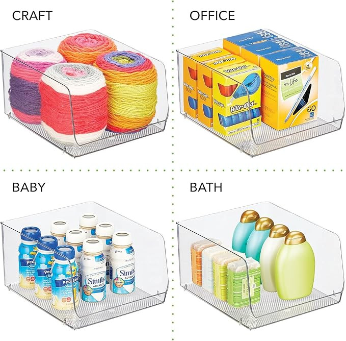 mDesign Wide Stackable Plastic Food Storage Organizer Bin Basket with Open Front for Household Ki... | Amazon (US)