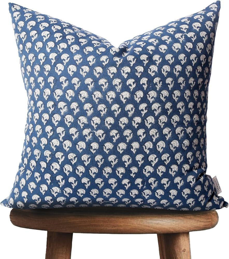 Handmade Block Print 100% Thick Cotton 20" x 20" Accent Throw Cushion Cover with Zipper - Pillowc... | Amazon (US)