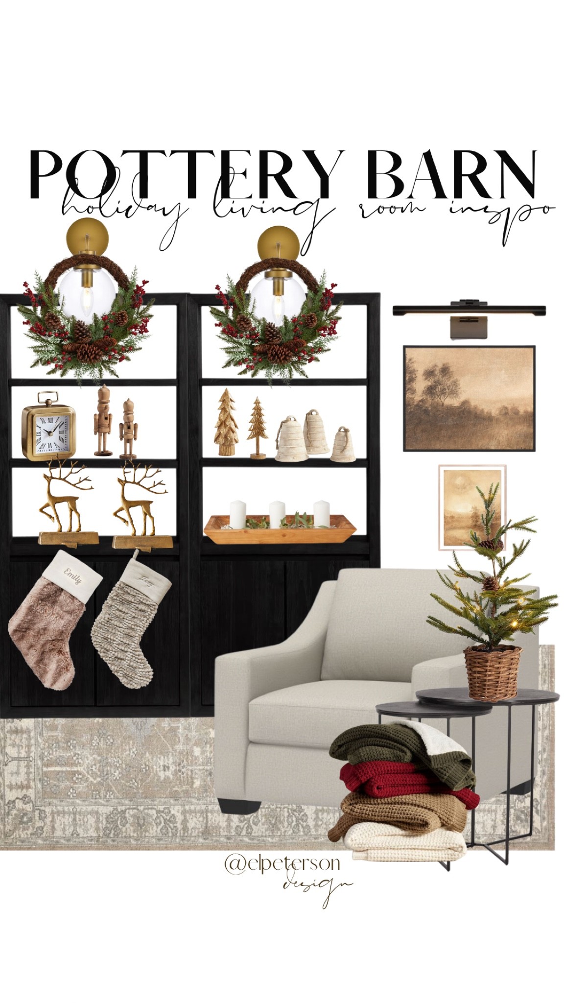 Wreath 
Display cabinet 
Stocking 
Rug 
Accent chair 
Side table
Picture light 
Side table
Holiday decor 
Christmas decorations 


#LTKhome #LTKunder100 #LTKSeasonal