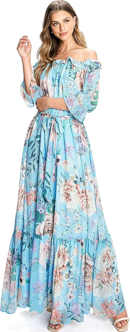 Flying Tomato Women's Floral Off Shoulder Maxi Dress | Amazon (US)
