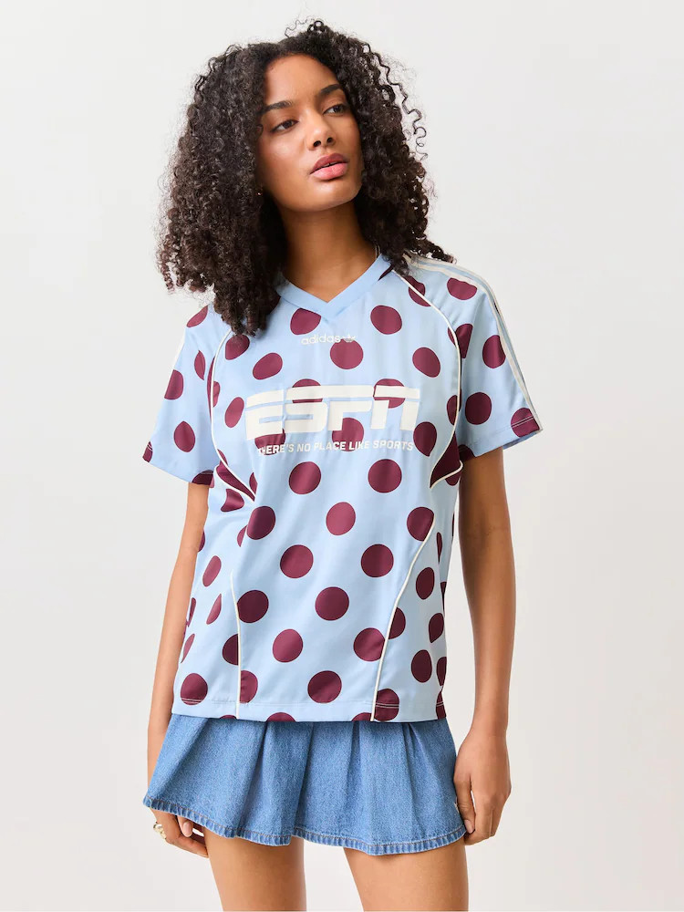 adidas Originals Blue Polka Dot Slouchy Straight T-Shirt | Next US